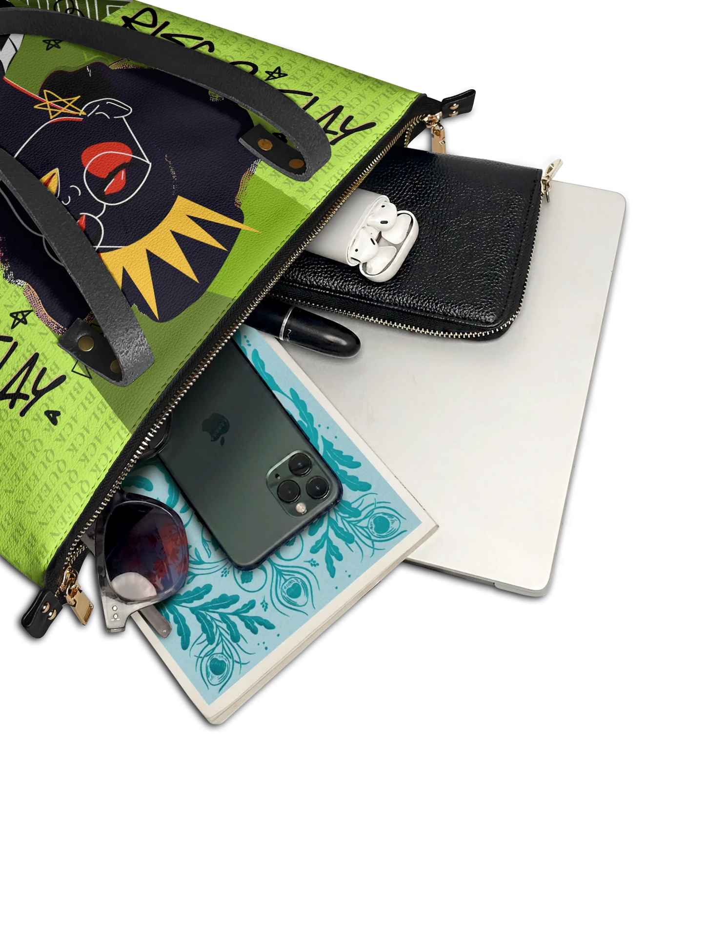 Afroyla "Aina" Lime Pop Leather Tote Bag