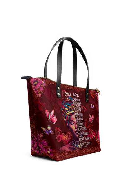Afroyla "Imani" Pomegranate Red Leather Tote Bag