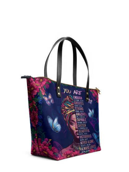 Afroyla "Imani" Blue Orchid Leather Tote Bag