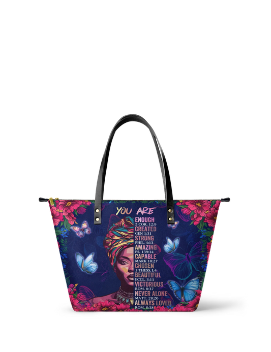 Afroyla "Imani" Blue Orchid Leather Tote Bag