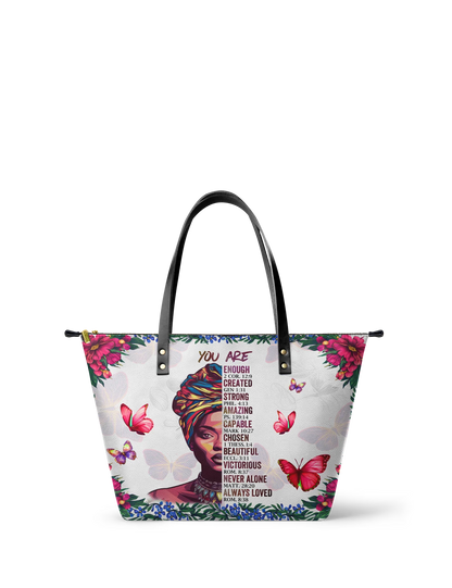 Afroyla "Imani" Dove White Leather Tote Bag