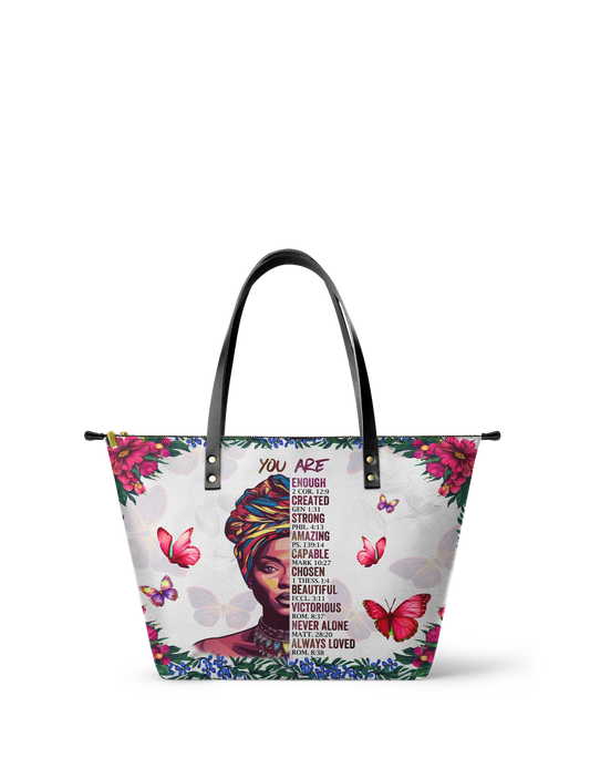 Afroyla "Imani" Dove White Leather Tote Bag