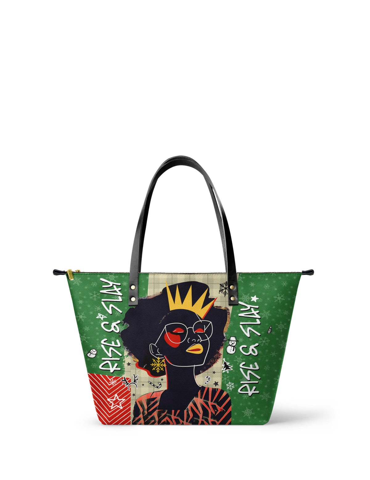 Afroyla "Aina" Lime Pop Xmas Leather Tote Bag