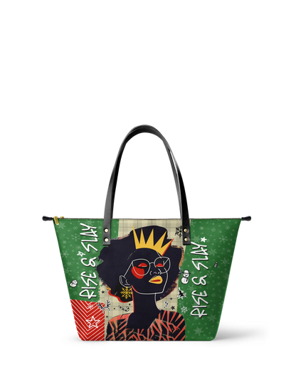 Afroyla "Aina" Lime Pop Xmas Leather Tote Bag