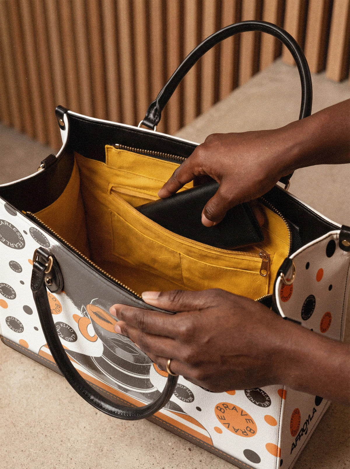 Afroyla "Fahari" Marshmallow Citrus Leather Handbag