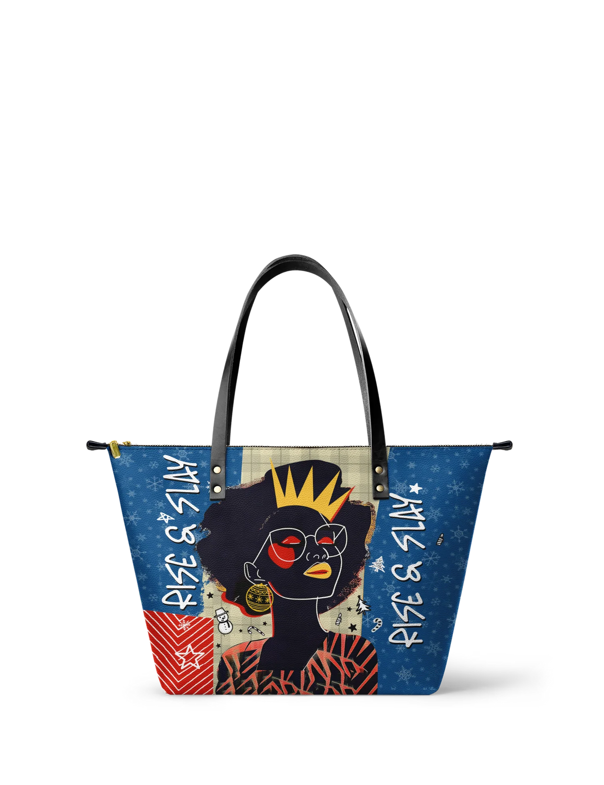 Afroyla "Aina" Blueberry Snow Leather Tote Bag