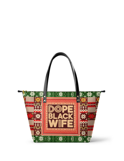 Afroyla "Dope Black Wife" Frosted Pine Leather Tote Bag