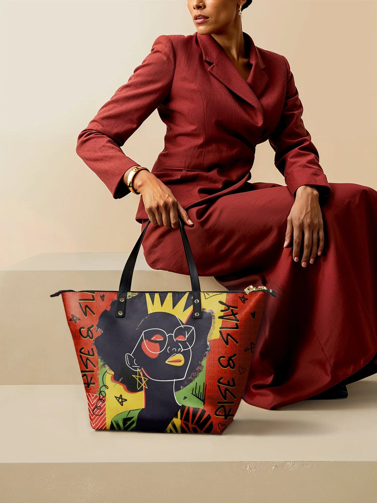 Afroyla "Aina" Flame Red Leather Tote Bag