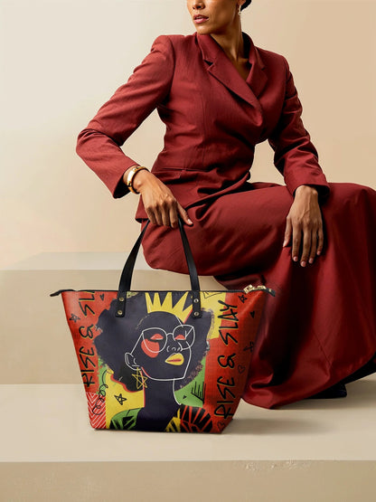 Afroyla "Aina" Flame Red Leather Tote Bag