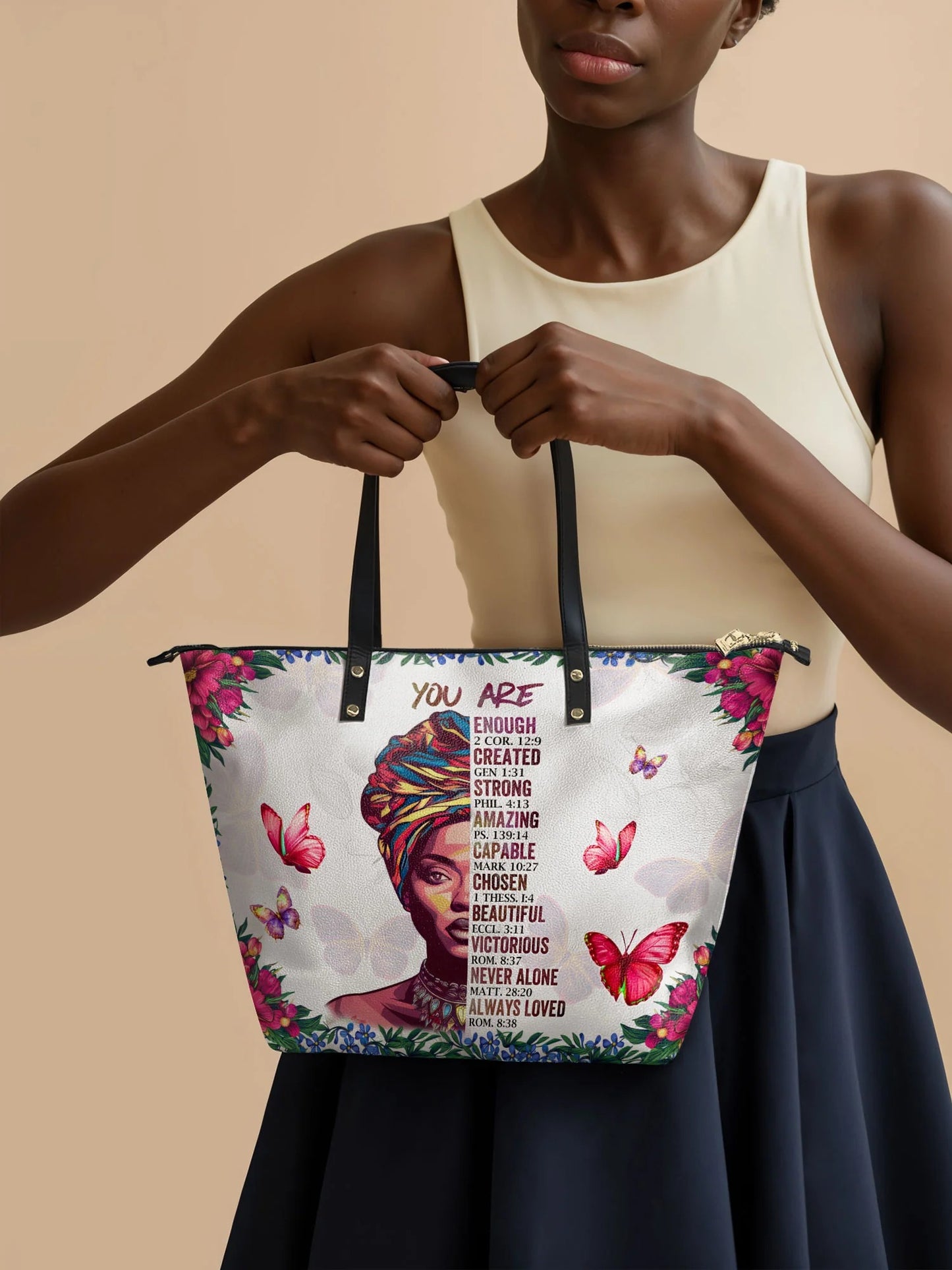 Afroyla "Imani" Dove White Leather Tote Bag