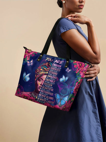 Afroyla "Imani" Blue Orchid Leather Tote Bag