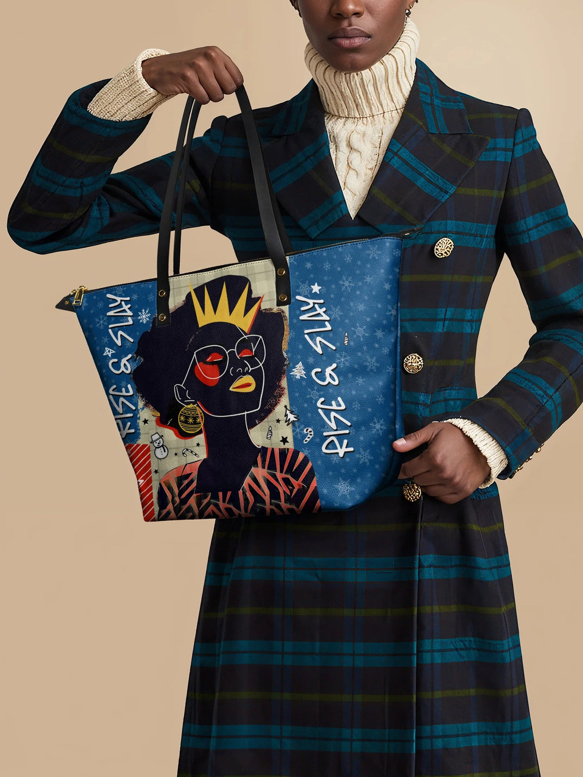 Afroyla "Aina" Blueberry Snow Leather Tote Bag