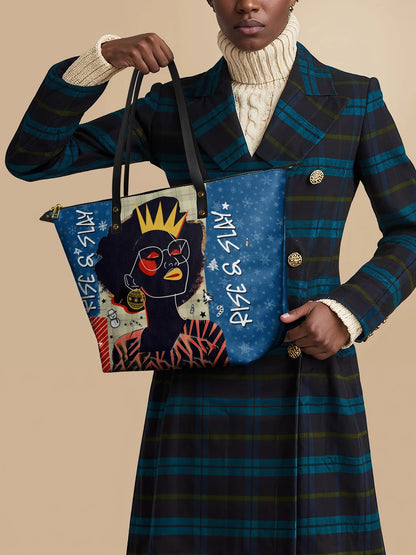 Afroyla "Aina" Blueberry Snow Leather Tote Bag