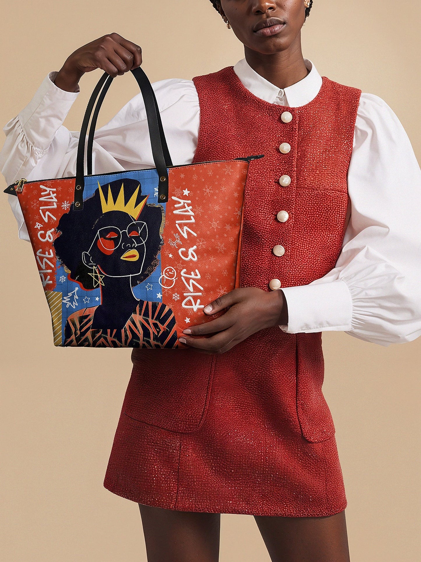 Afroyla "Aina" Frosted Cherry Leather Tote Bag