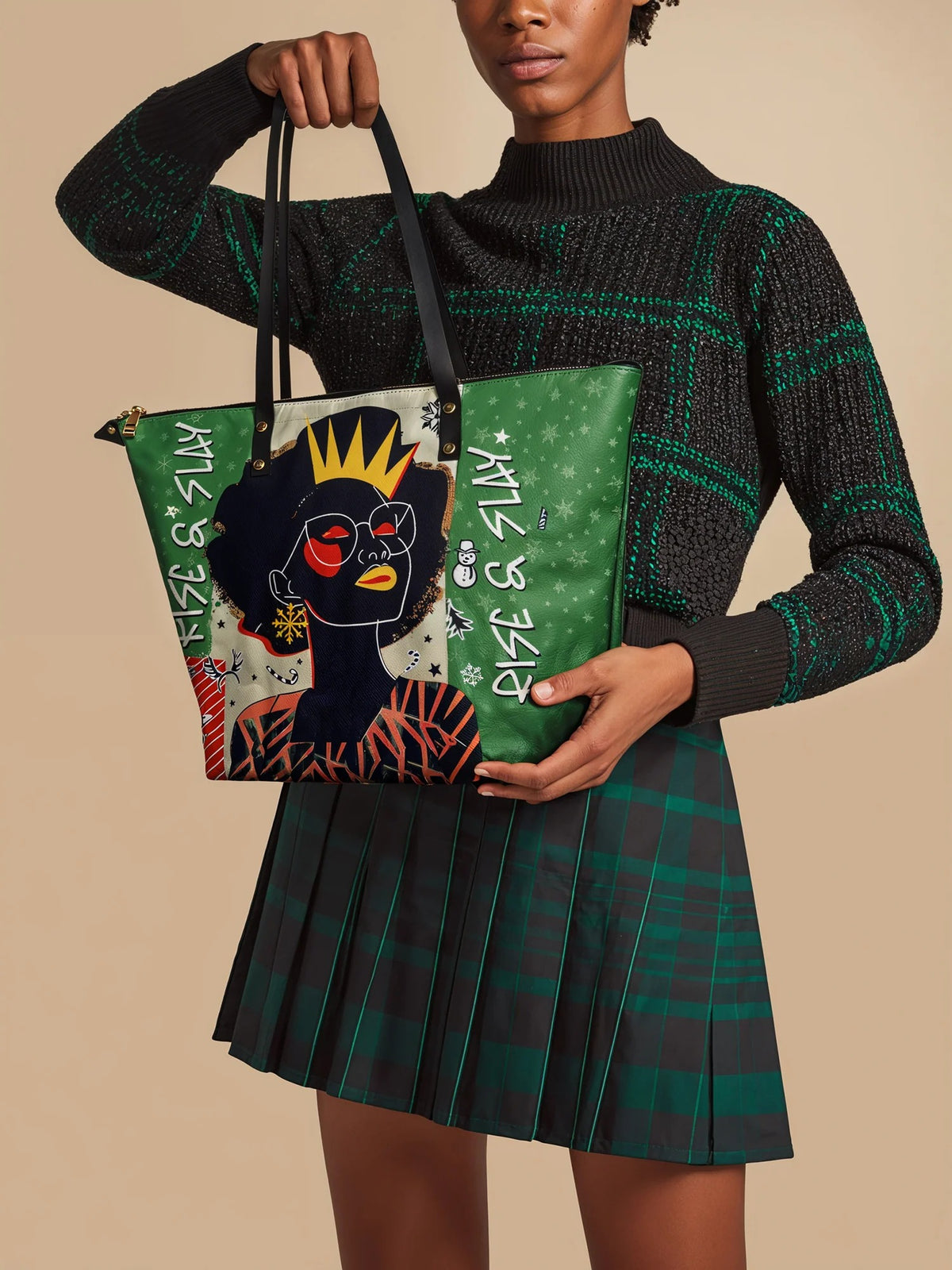 Afroyla "Aina" Lime Pop Xmas Leather Tote Bag