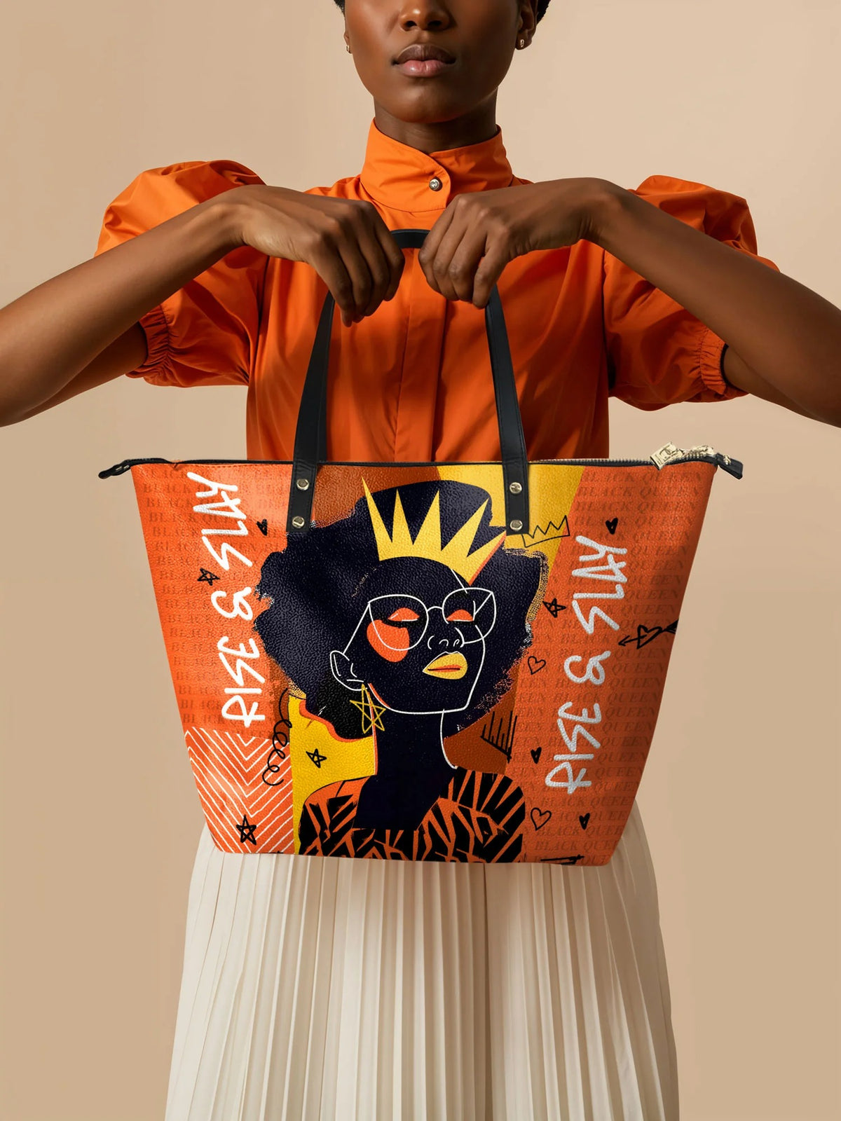 Afroyla "Aina" Orange Sorbet Leather Tote Bag