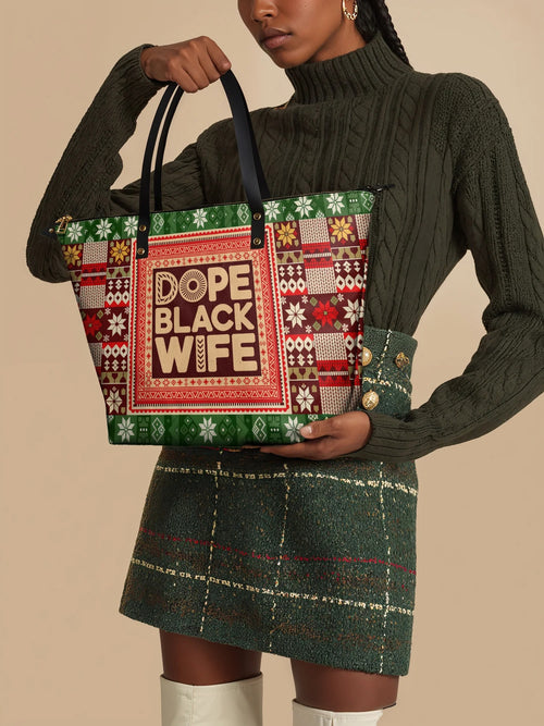 Afroyla "Dope Black Wife" Frosted Pine Leather Tote Bag