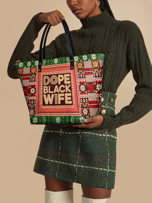 Afroyla "Dope Black Wife" Frosted Pine Leather Tote Bag