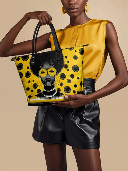 Afroyla "Fahari" Marigold Pop Leather Tote Bag