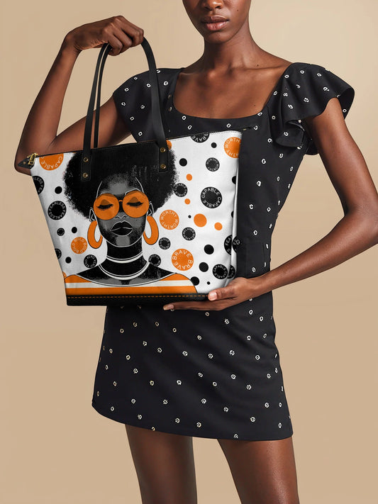 Afroyla "Fahari" Marshmallow Citrus Leather Tote Bag