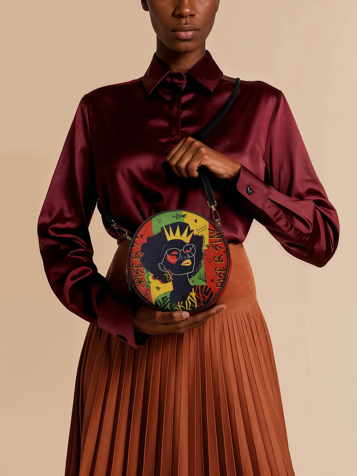 Afroyla "Aina" Flame Red Circle Crossbody Bag