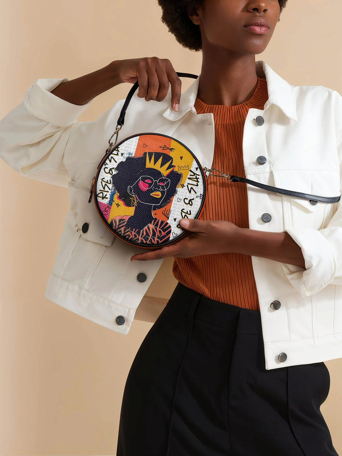 Afroyla "Aina" Coconut White Circle Crossbody Bag