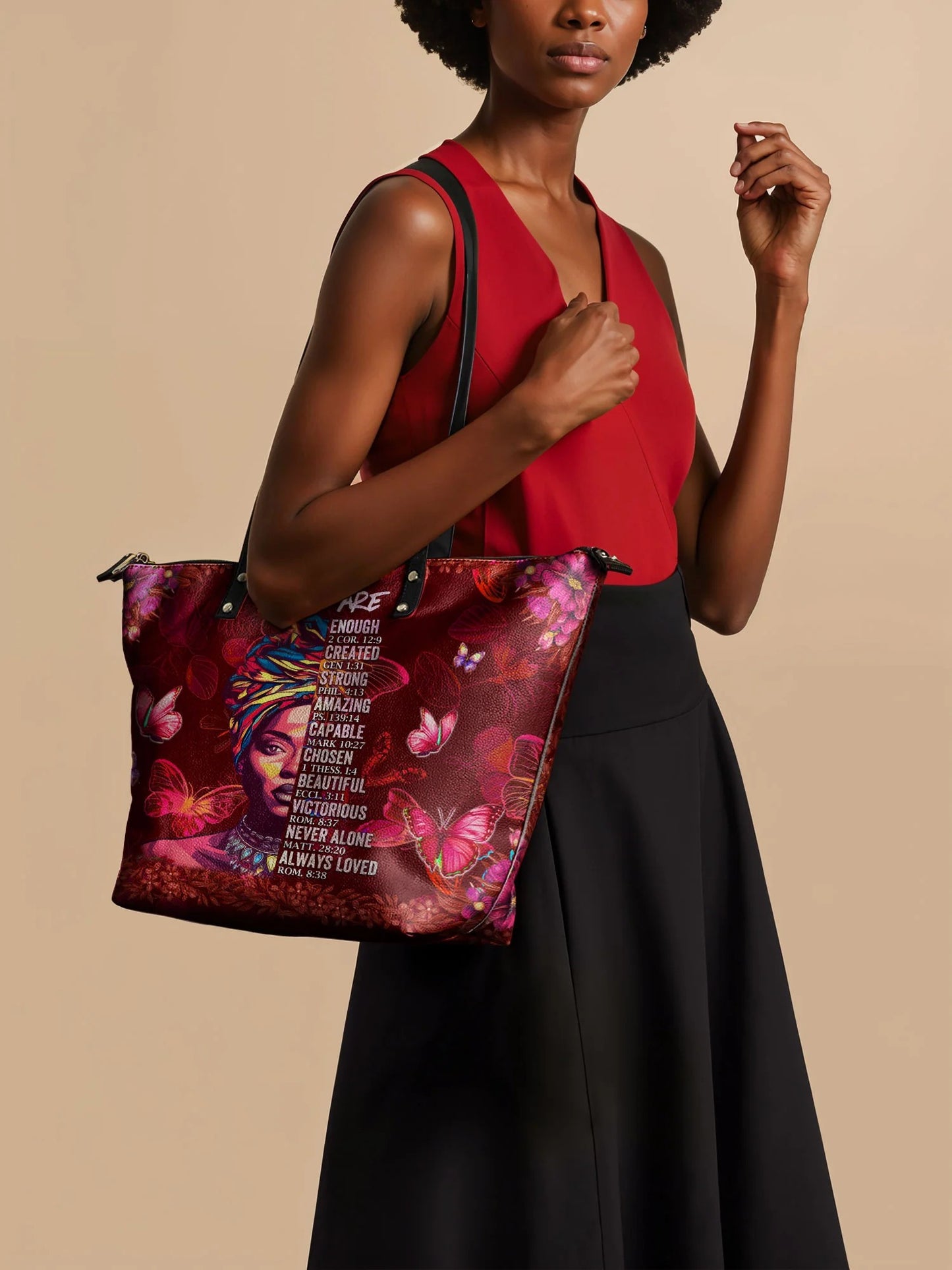 Afroyla "Imani" Pomegranate Red Leather Tote Bag