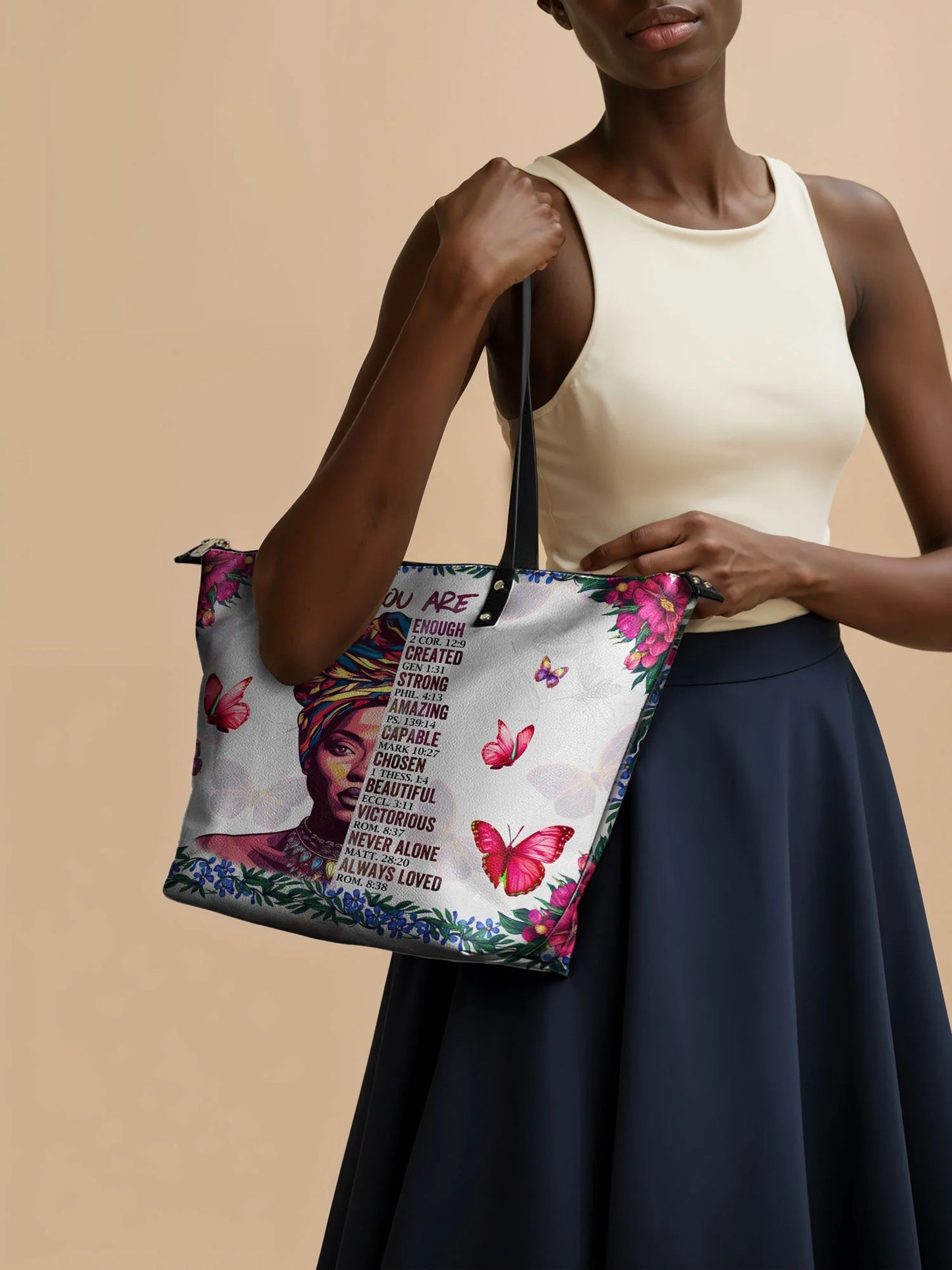 Afroyla "Imani" Dove White Leather Tote Bag