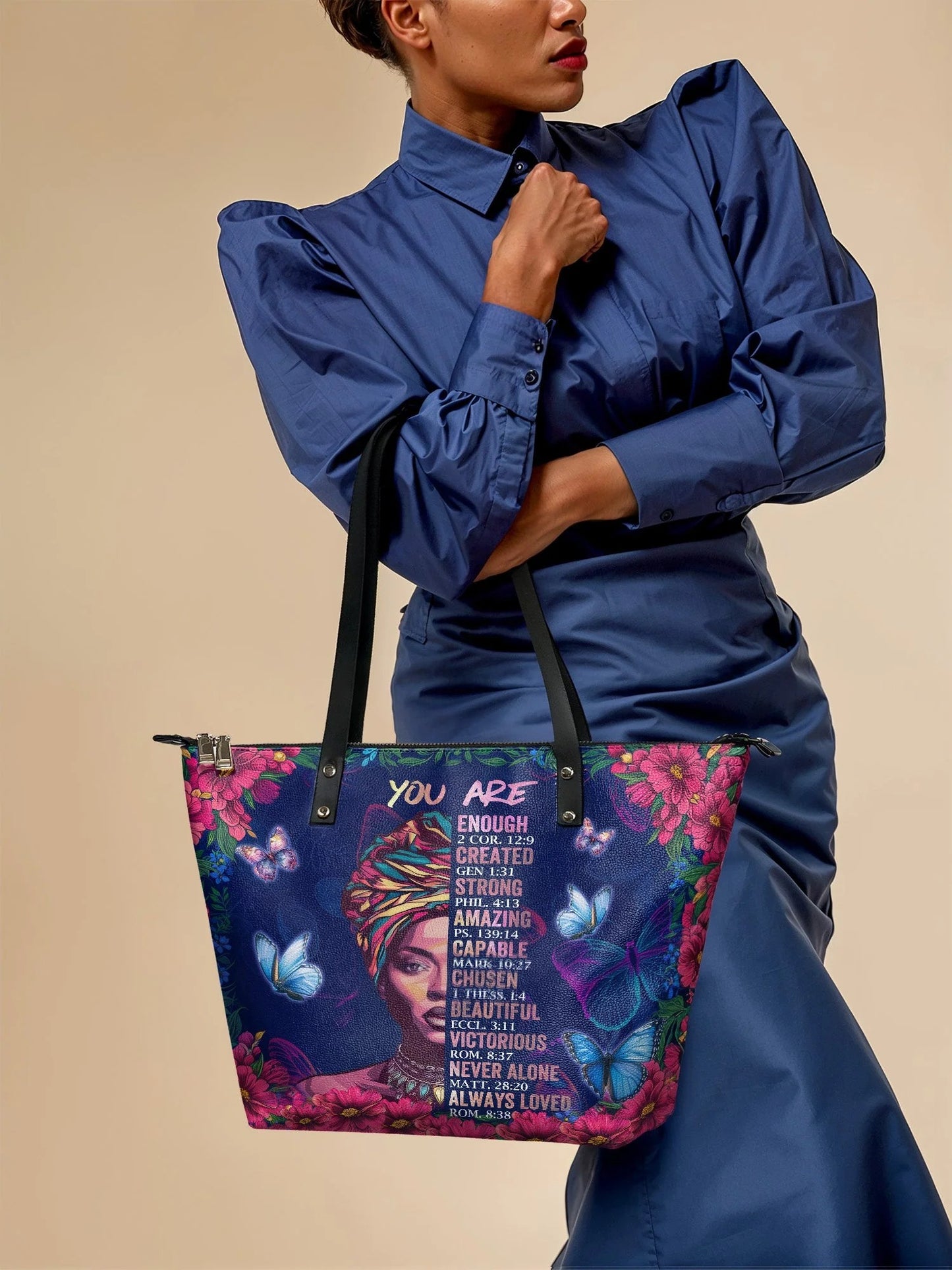 Afroyla "Imani" Blue Orchid Leather Tote Bag