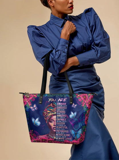 Afroyla "Imani" Blue Orchid Leather Tote Bag
