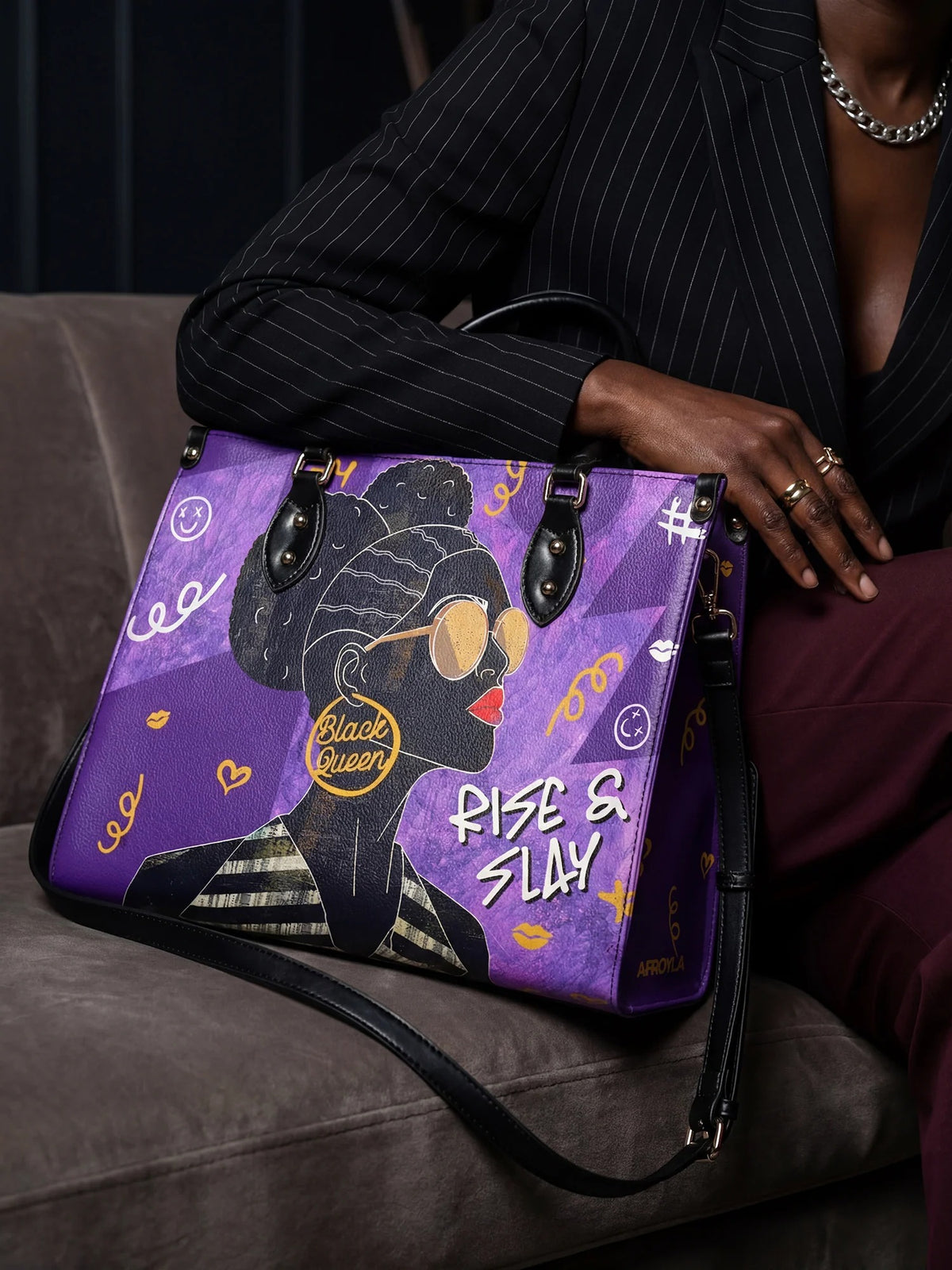 Afroyla "Sanaa" Purple Crayon Leather Handbag