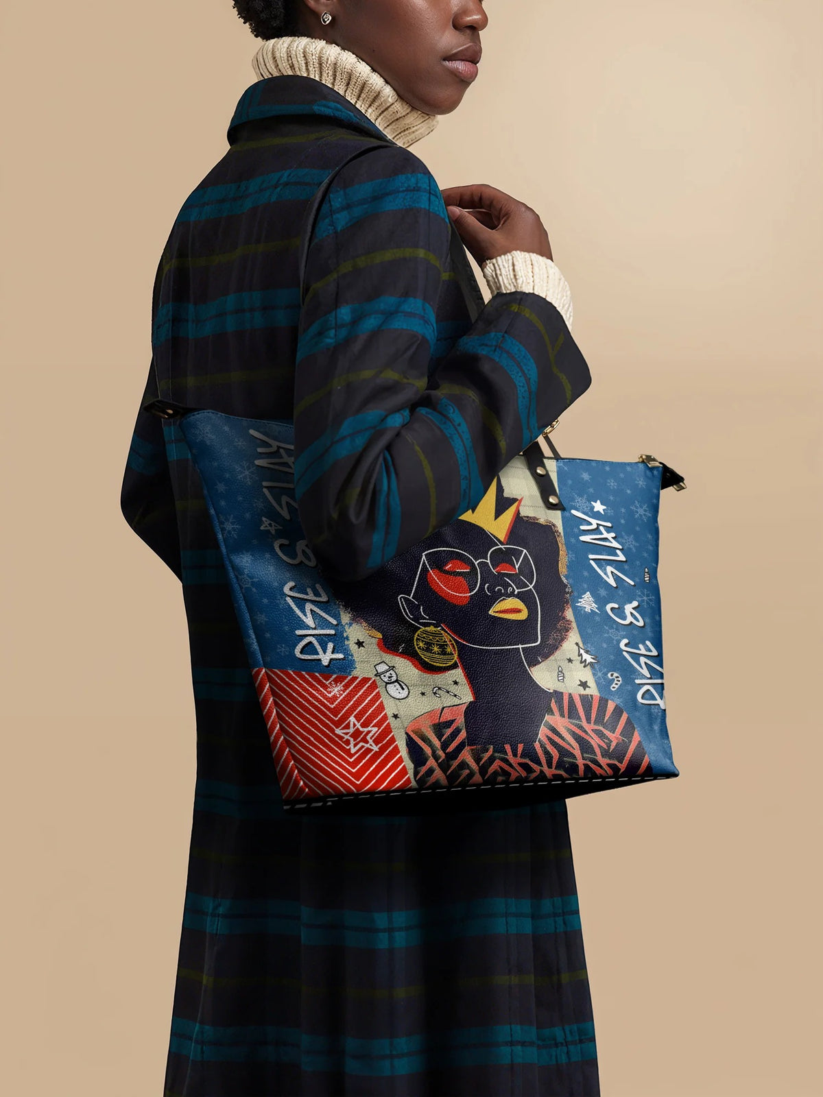 Afroyla "Aina" Blueberry Snow Leather Tote Bag