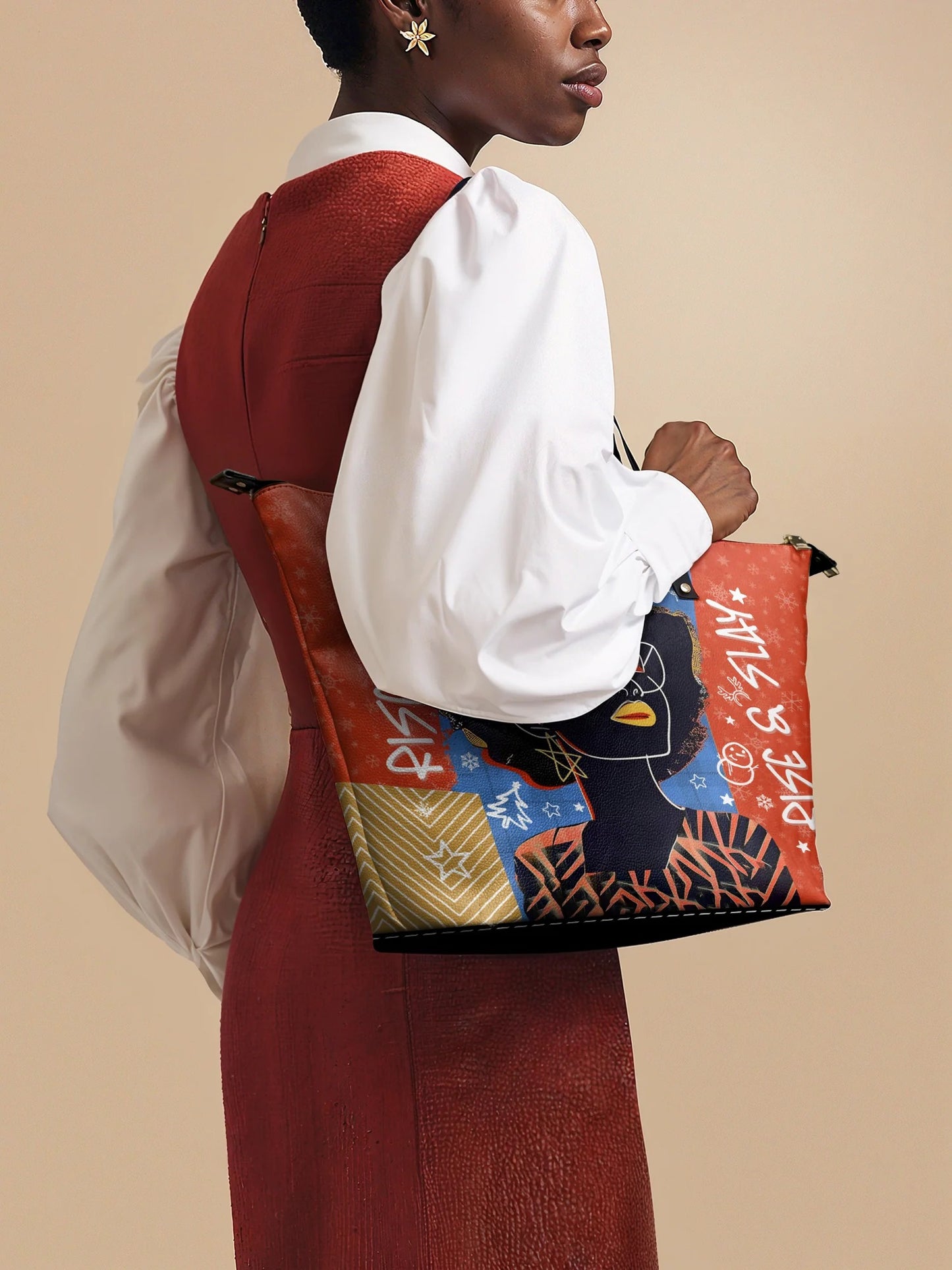 Afroyla "Aina" Frosted Cherry Leather Tote Bag