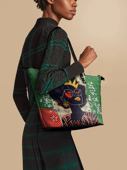 Afroyla "Aina" Lime Pop Xmas Leather Tote Bag
