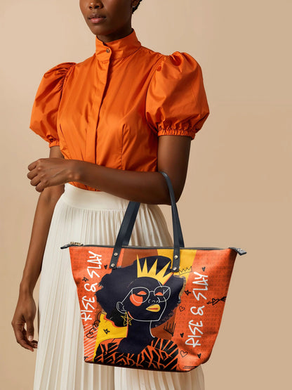 Afroyla "Aina" Orange Sorbet Leather Tote Bag