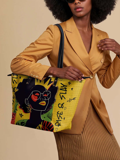 Afroyla "Aina" Lemon Zest Leather Tote Bag