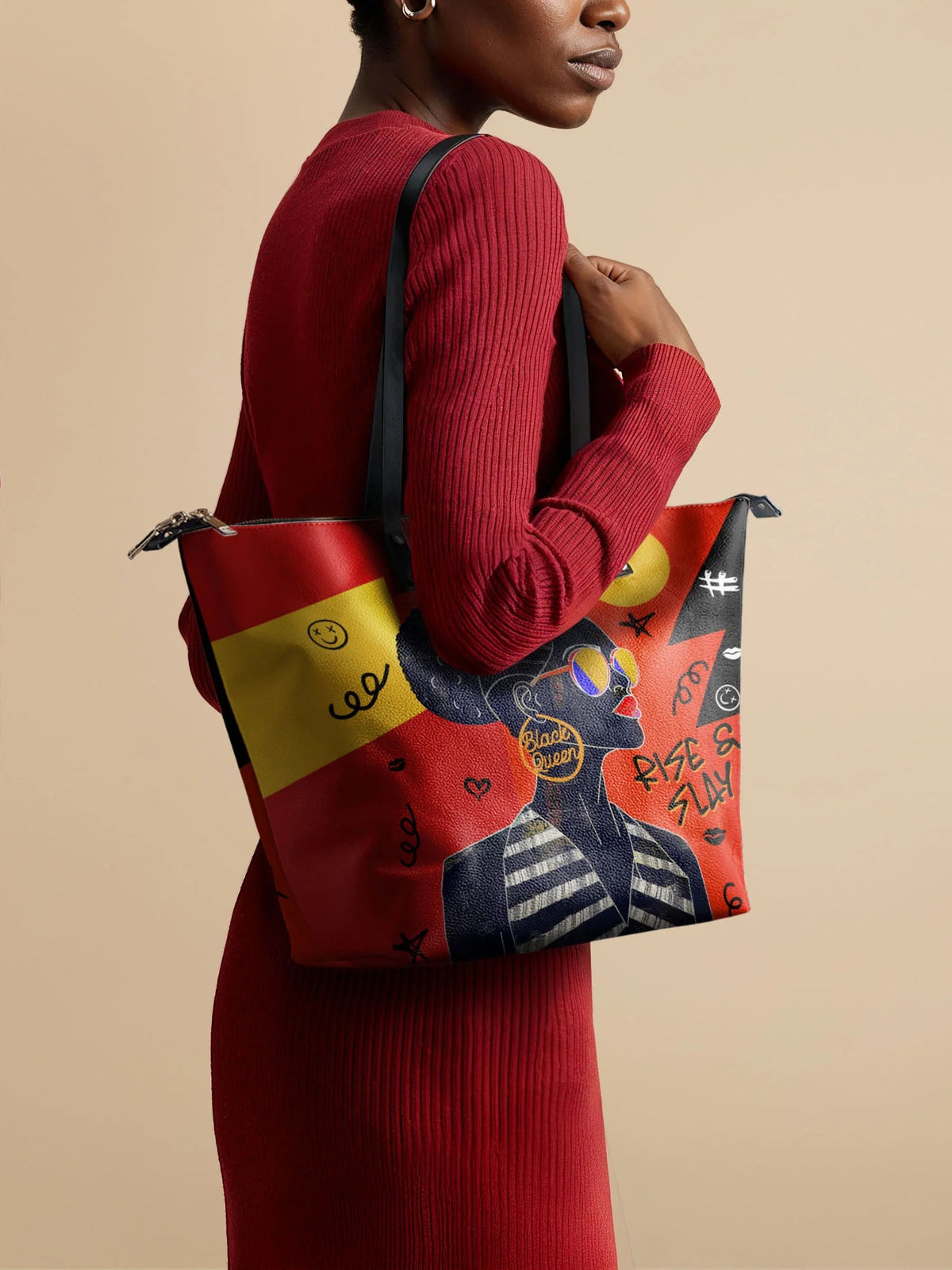 Afroyla "Sanaa" Paprika Leather Tote Bag