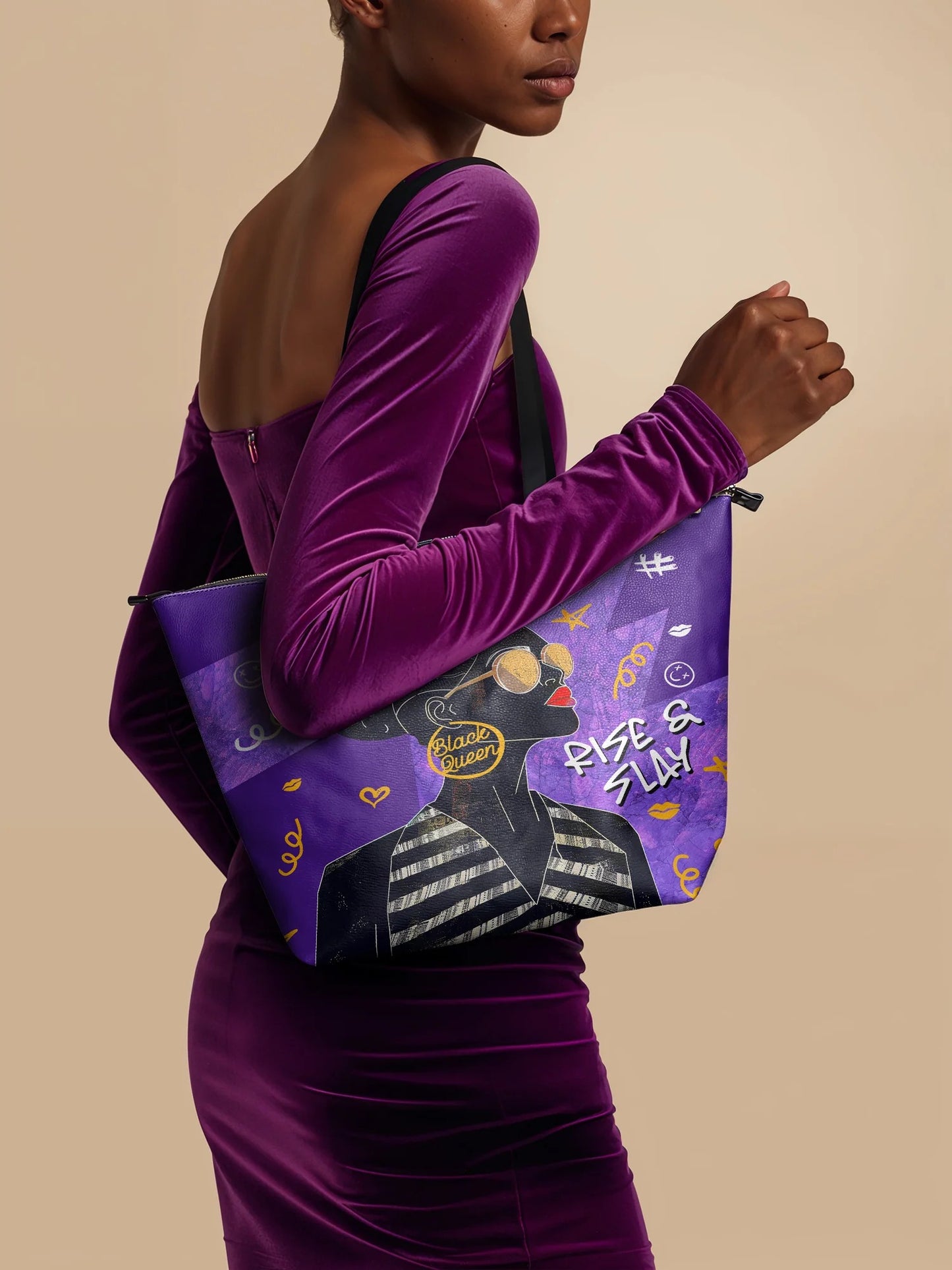 Afroyla "Sanaa" Purple Crayon Leather Tote Bag
