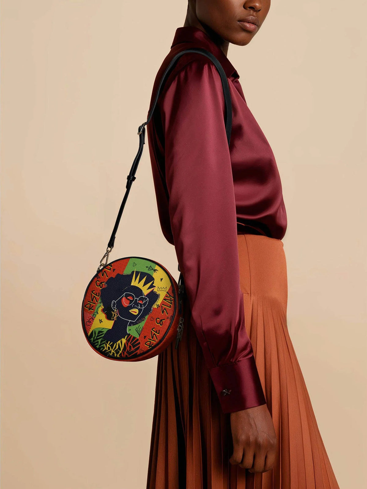 Afroyla "Aina" Flame Red Circle Crossbody Bag
