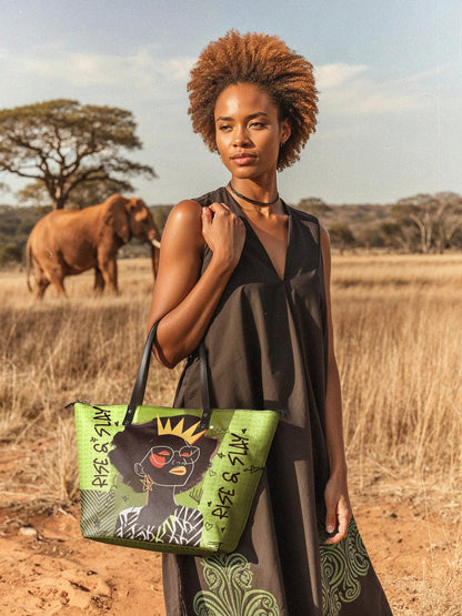 Afroyla "Aina" Lime Pop Leather Tote Bag