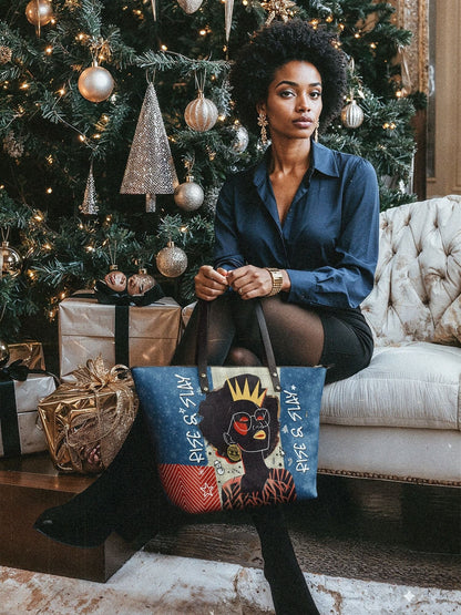 Afroyla "Aina" Blueberry Snow Leather Tote Bag
