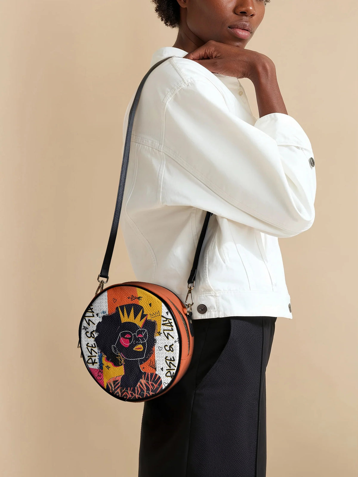 Afroyla "Aina" Coconut White Circle Crossbody Bag