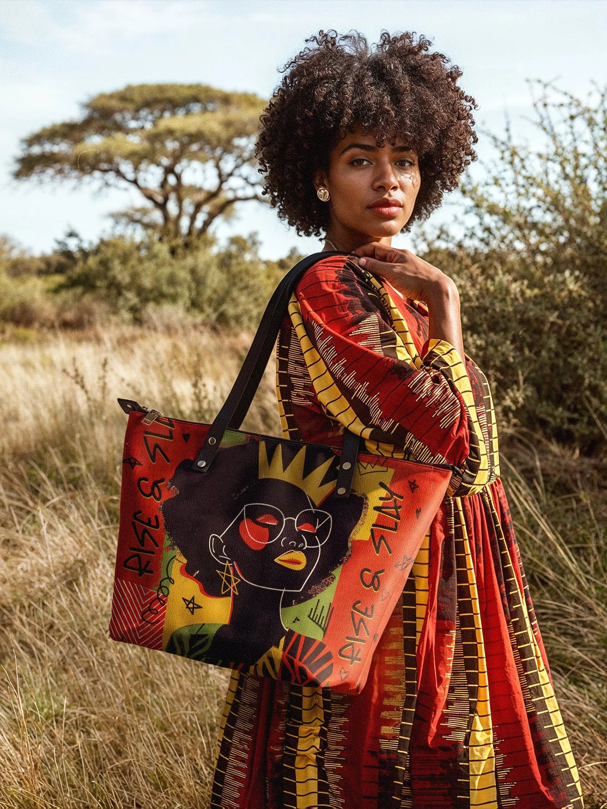 Afroyla "Aina" Flame Red Leather Tote Bag