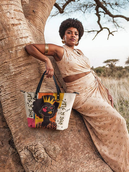 Afroyla "Aina" Coconut White Leather Tote Bag