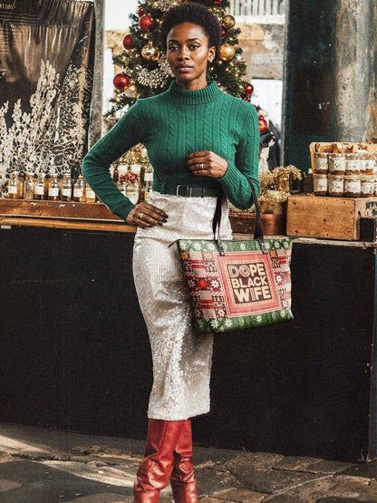 Afroyla "Dope Black Wife" Frosted Pine Leather Tote Bag