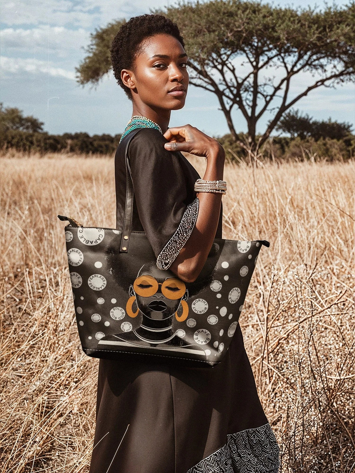 Afroyla "Fahari" Monochrome Leather Tote Bag