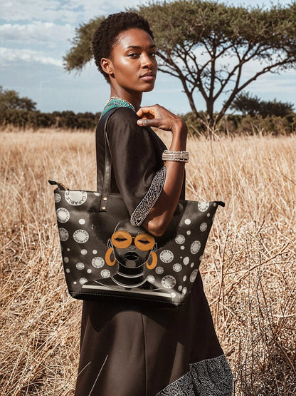 Afroyla "Fahari" Monochrome Leather Tote Bag