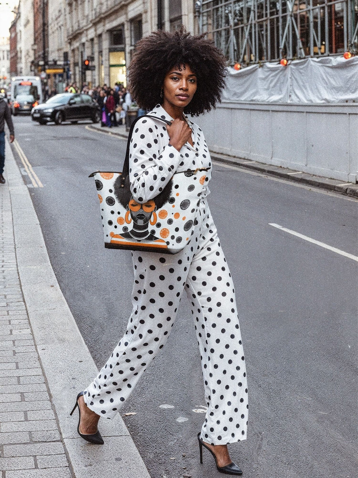 Afroyla "Fahari" Marshmallow Citrus Leather Tote Bag