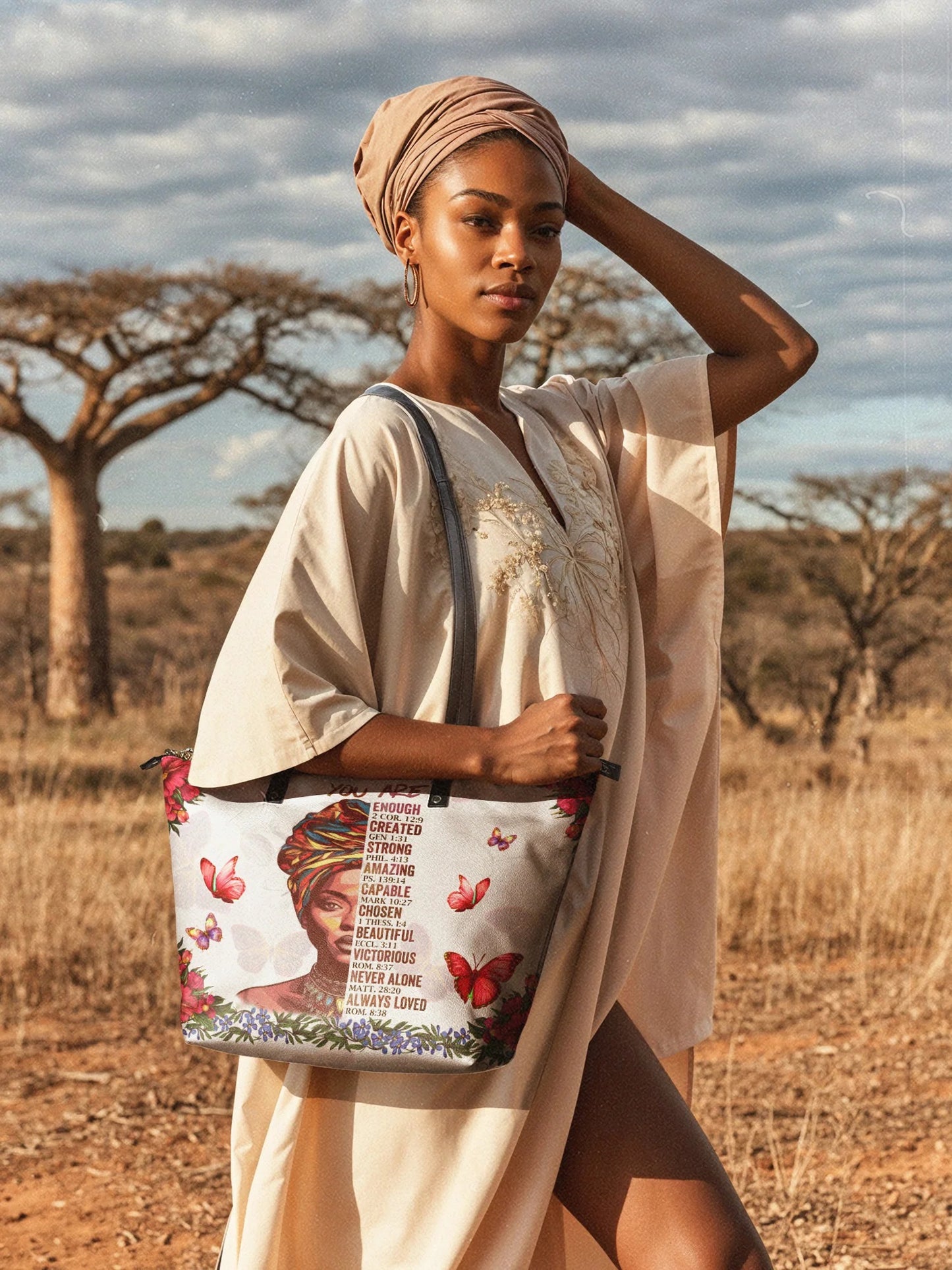 Afroyla "Imani" Dove White Leather Tote Bag