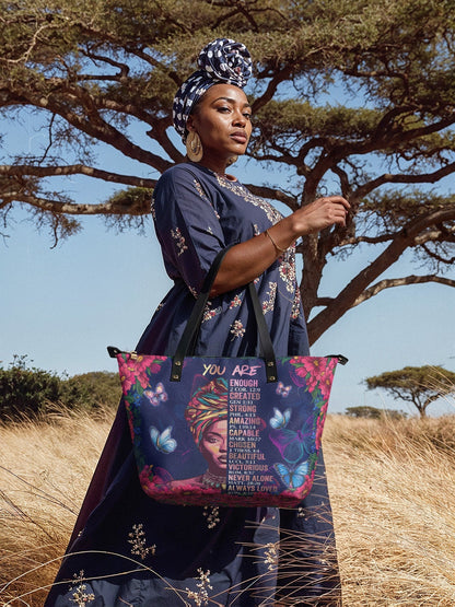 Afroyla "Imani" Blue Orchid Leather Tote Bag